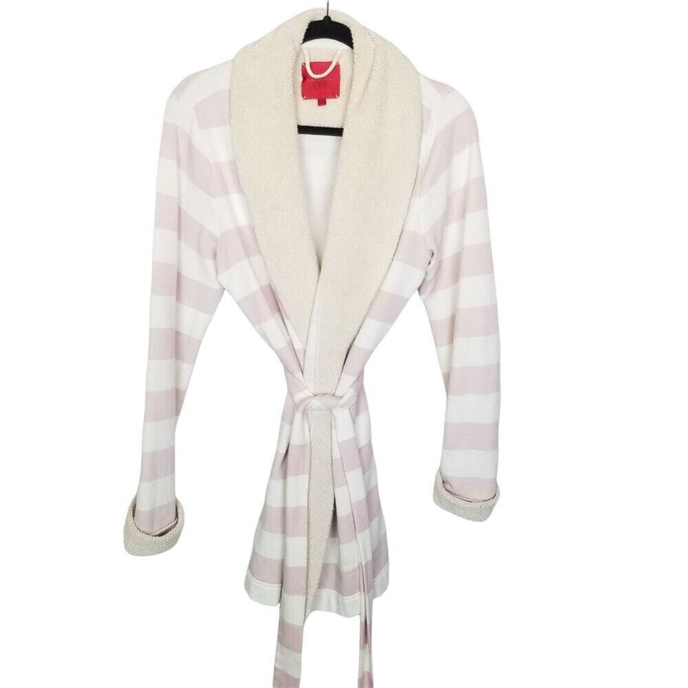 Vintage Victorias Secret Bath Robe Red Label Striped Size S Faux Fur Loungewear